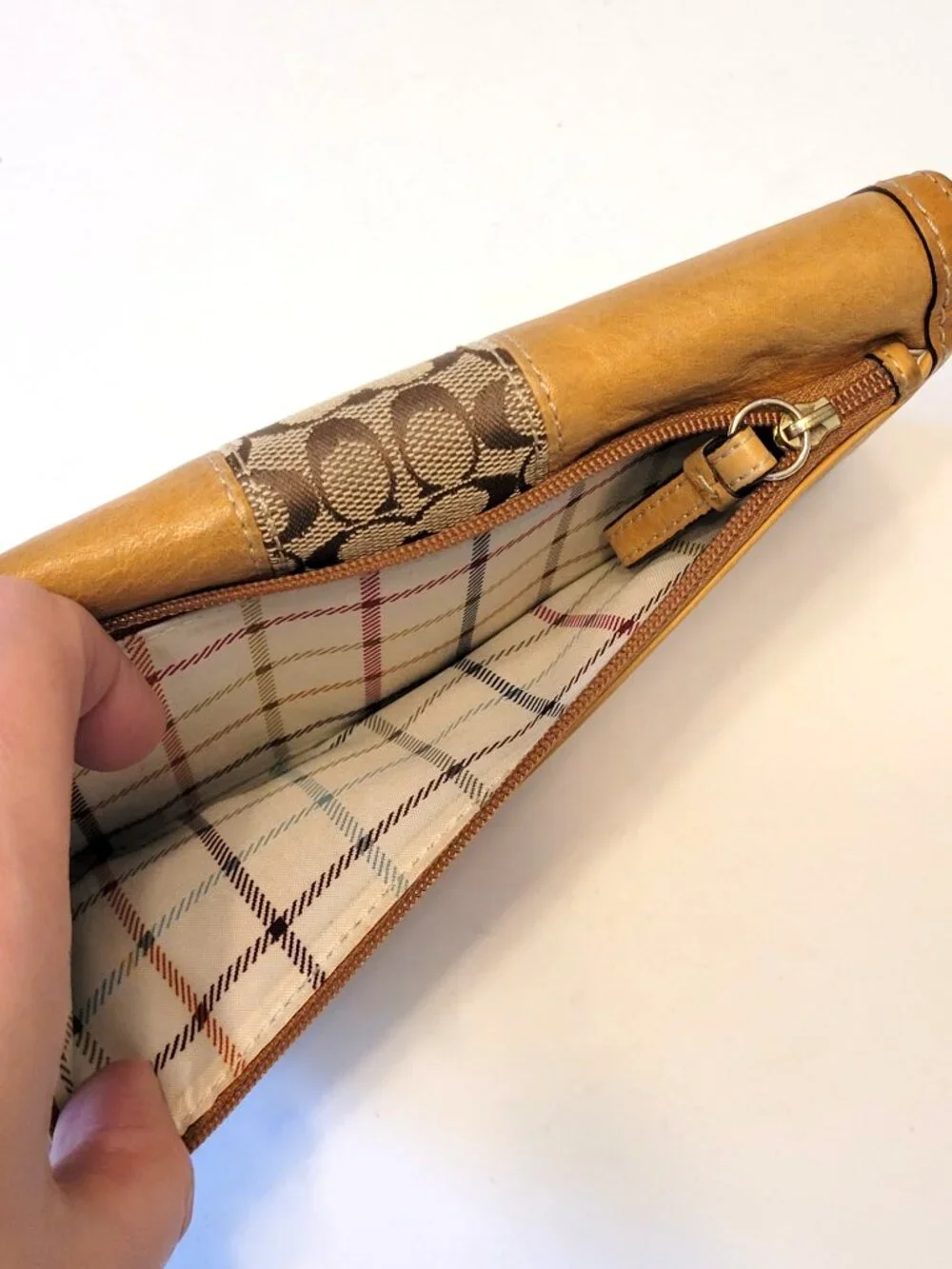 COACH Vintage Signature Stripe Leather Trifold Wallet